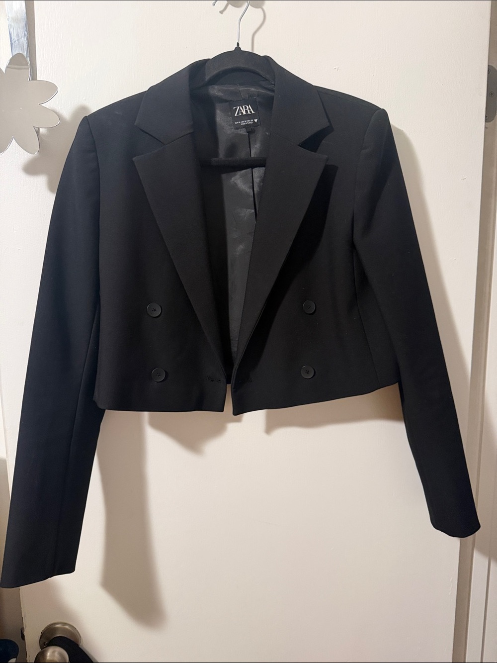 Zara Black Cropped Double-Breasted Blazer Jacket